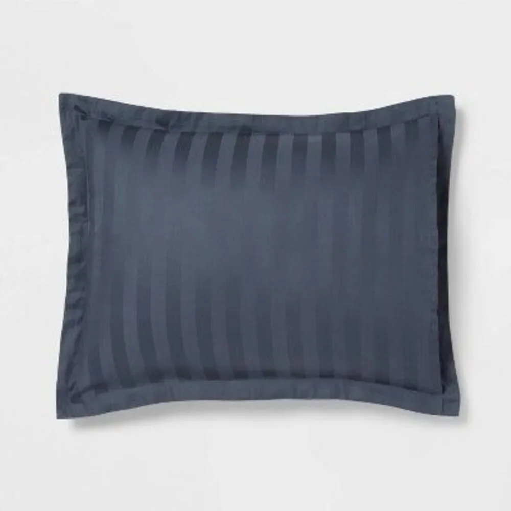 3pc King Luxe Striped Damask Duvet Cover and Sham Set Dark Teal Blue - Threshold